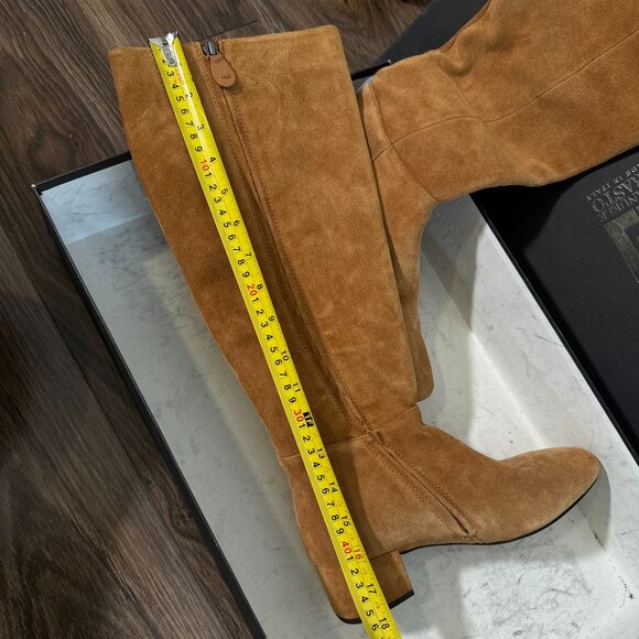 Gentle Souls by Kenneth Cole Knee High Tan Suede Leather Heeled Boot Zip Up - Picture 5 of 7